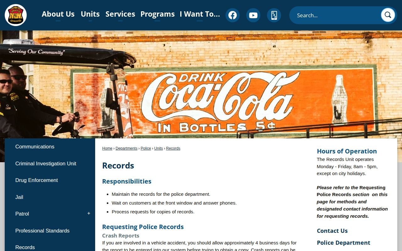 Kilgore Police Department records request page for Kilgore arrest records