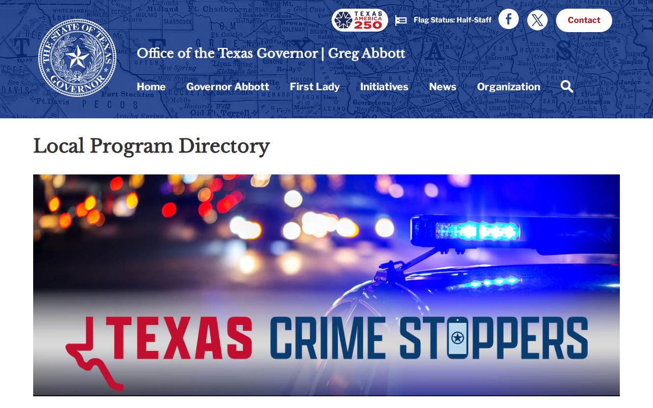 Texas Crime Stoppers directory used to locate a Rusk County tip route